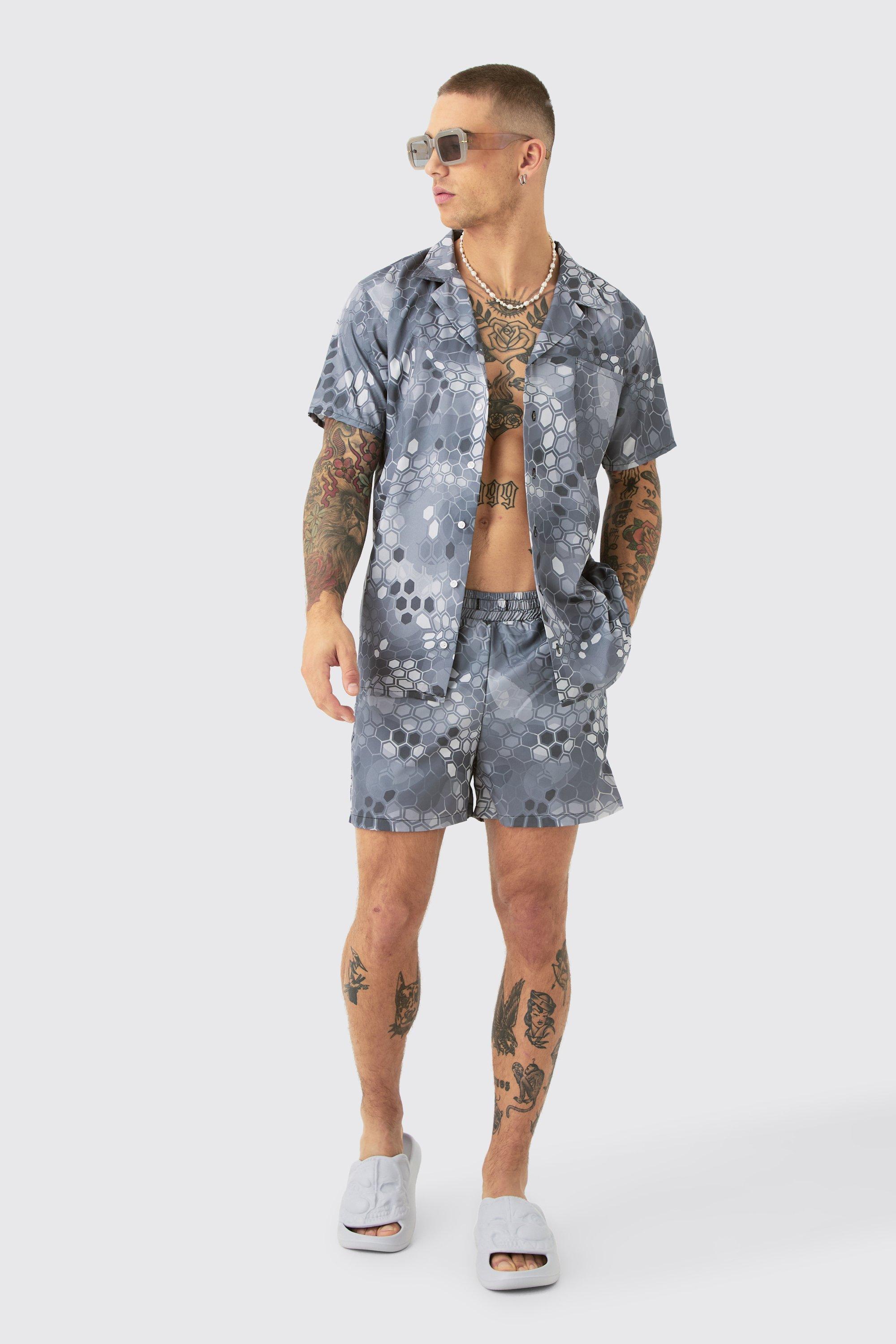 Ripstop Camo Shirt & Short Swim Short Set | boohooMAN USA Product Image