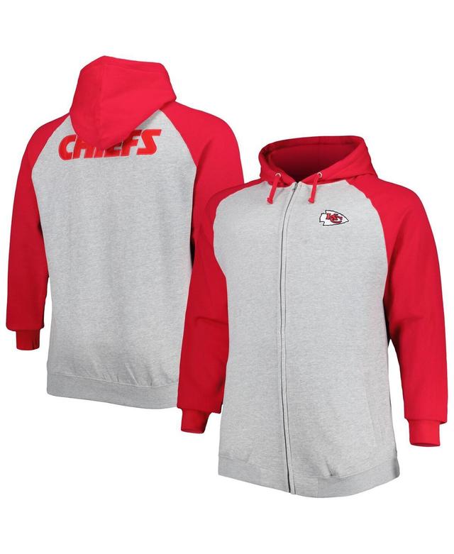 Mens Heather Gray Kansas City Chiefs Big & Tall Fleece Raglan Full-Zip Hoodie Jacket Product Image