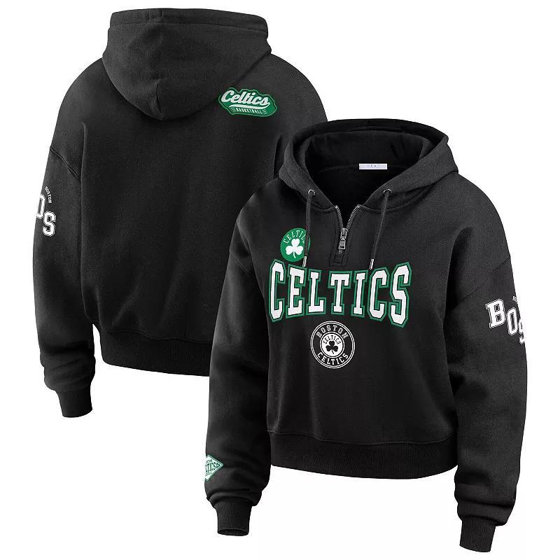 Womens WEAR by Erin Andrews Boston Celtics Cropped Quarter-Zip Pullover Hoodie Product Image