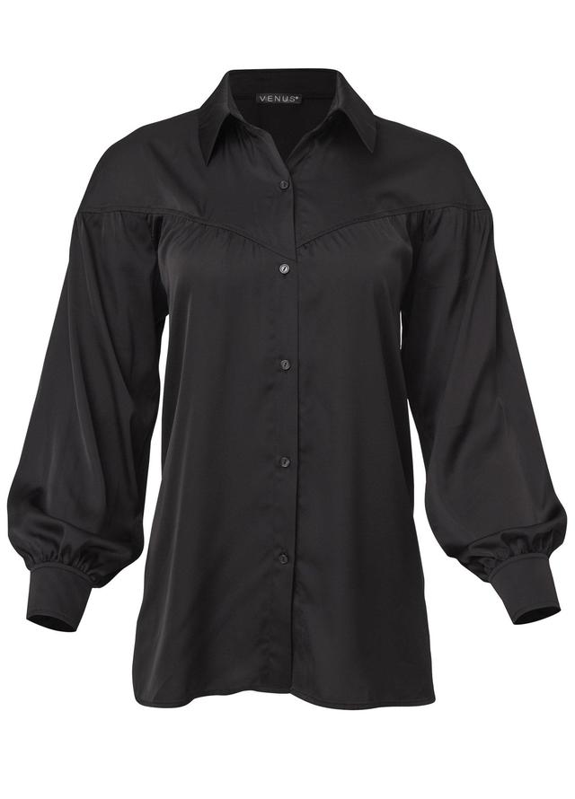 Satin Long Sleeve Blouse - Black Product Image