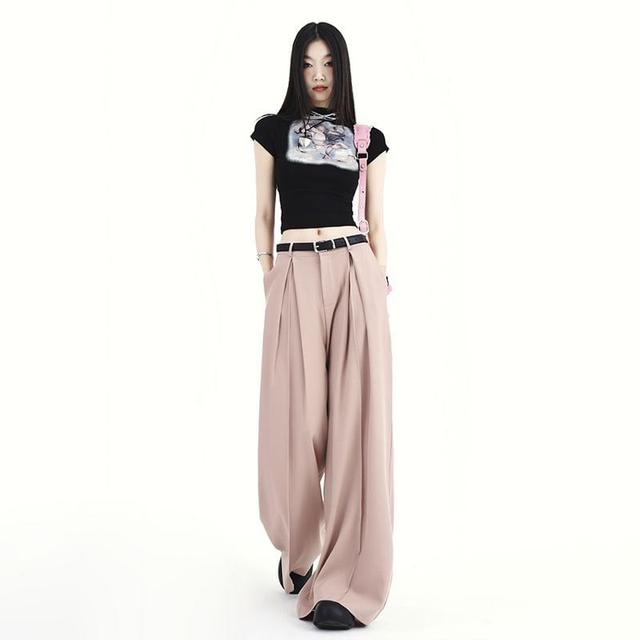 High Rise Plain Loose-Fit Wide-Leg Dress Pants Product Image