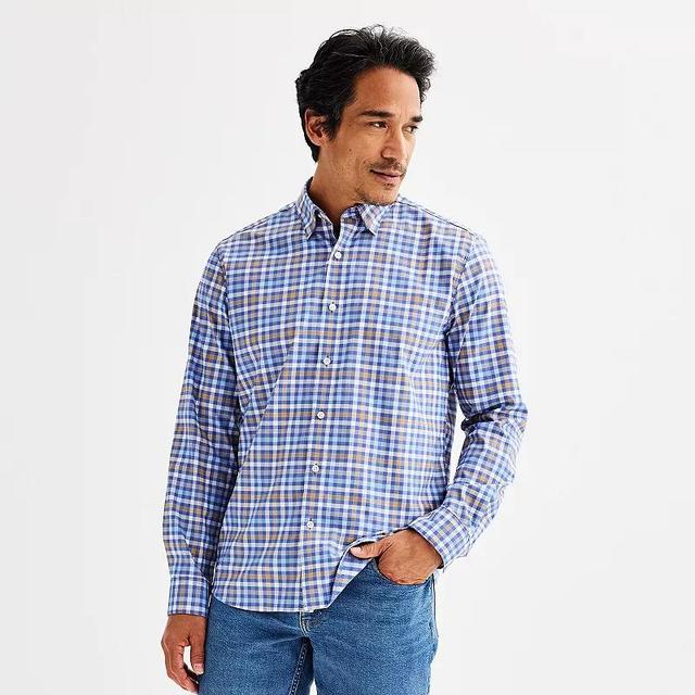 Mens Sonoma Goods For Life Long Sleeve Performance Button-Down Shirt Blue Check Plaid Product Image