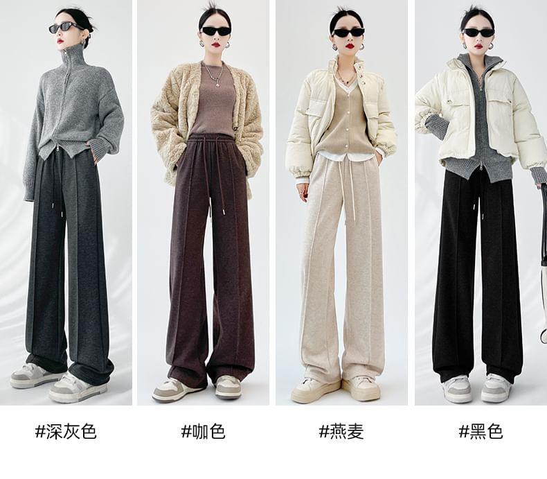 Drawstring Waist Herringbone Wide Leg Sweatpants Product Image