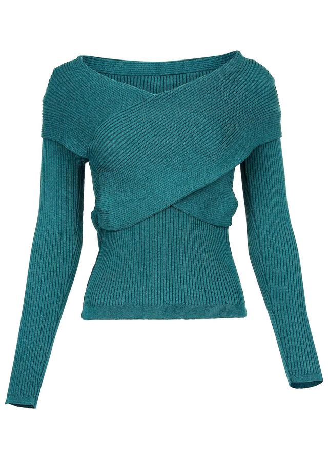 Ribbed Knit Wrap Sweater  - Deep Lake Product Image