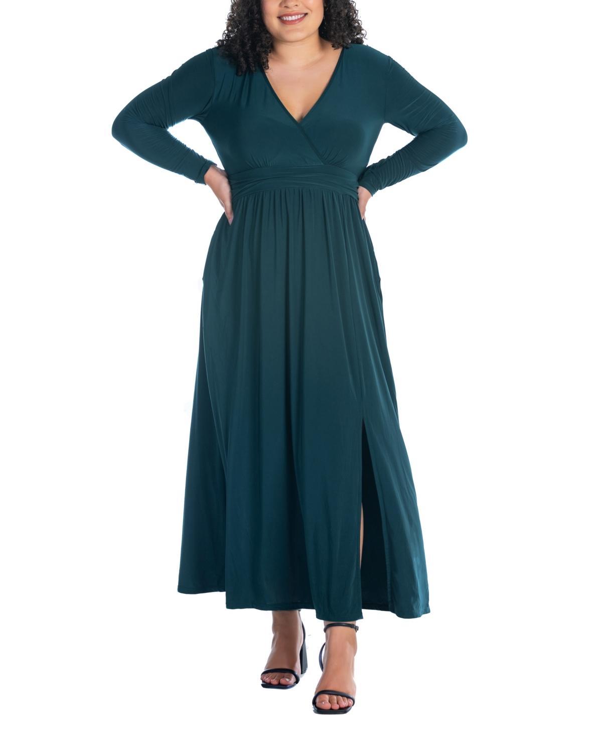 Plus Size 24Seven Comfort Apparel Long Sleeve Side Slit Maxi Dress, Womens Black Product Image