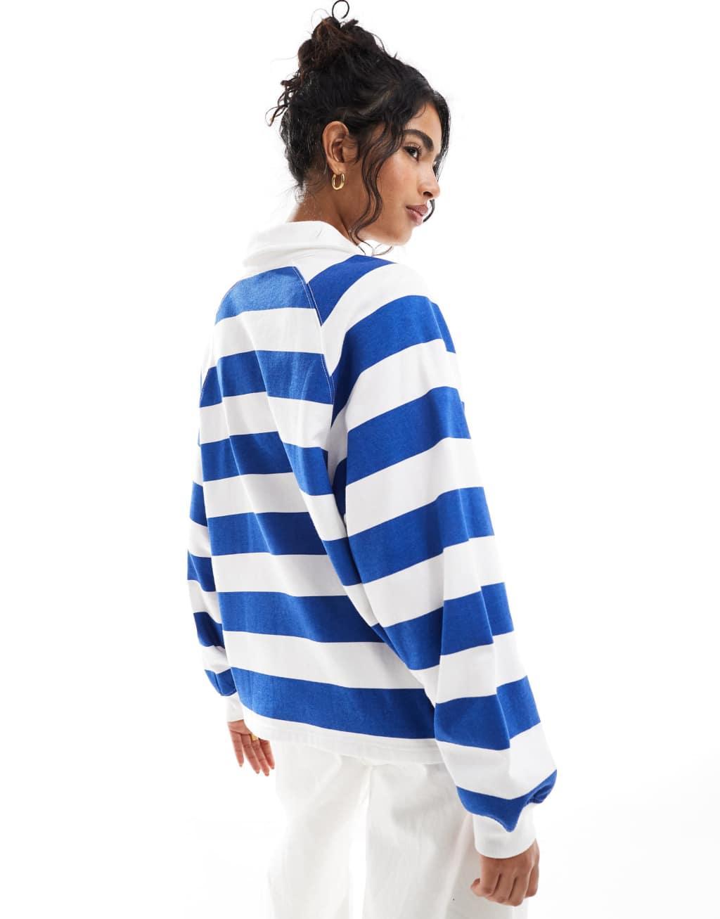 Cotton On button down lounge pullover sweatshirt in bright blue stripe Product Image