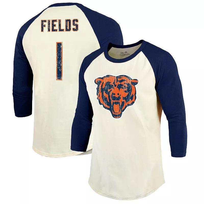 Mens Fanatics Branded Justin Fields Cream/Navy Chicago Bears Player Name & Number Raglan 3/4-Sleeve T-Shirt Product Image