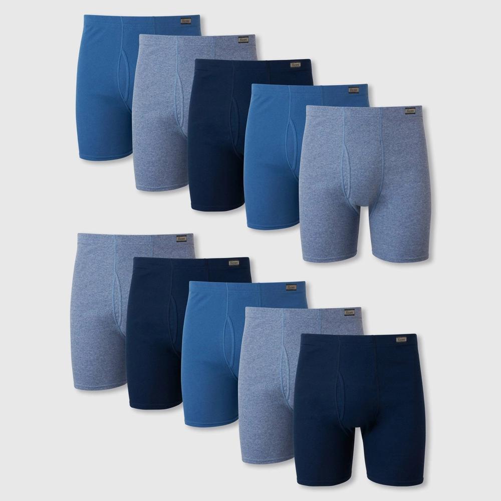 Hanes Mens ComfortSoft Waistband Moisture-Wicking Cotton Boxer Briefs 10pk - Blue Product Image