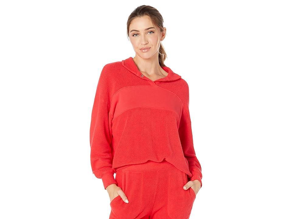 SUNDRY Faux Sherpa Collar Sweatshirt (Cherry) Women's Clothing Product Image