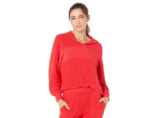 SUNDRY Faux Sherpa Collar Sweatshirt (Cherry) Women's Clothing Product Image