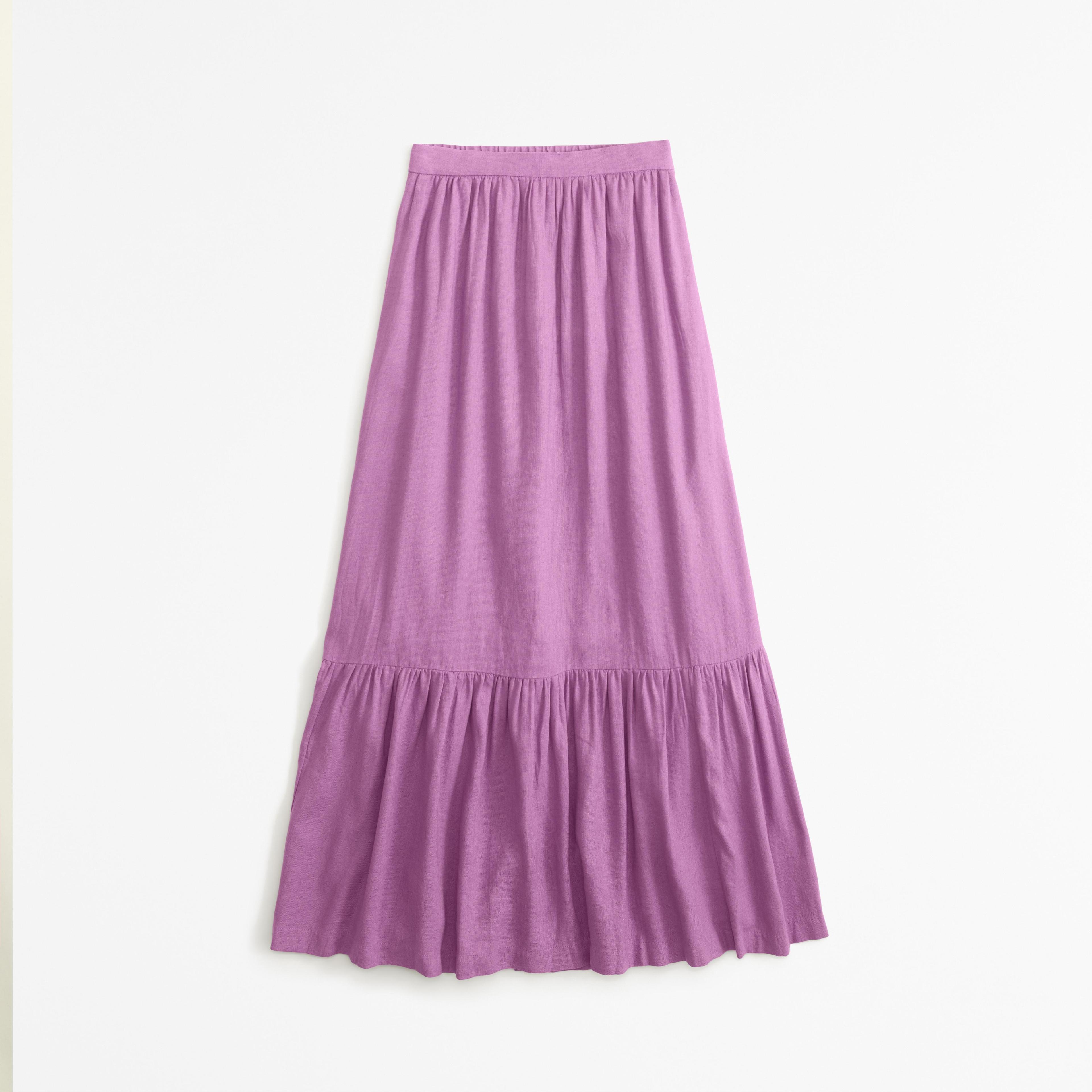 Linen-Blend Tiered Midi Skirt Product Image