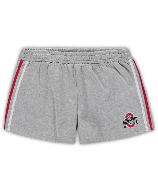 Womens Heathered Gray Ohio State Buckeyes Plus Size 2 Stripes Shorts Product Image