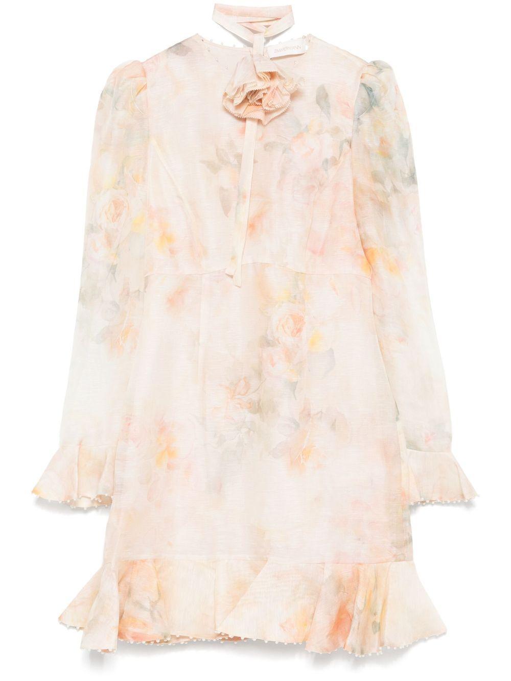 ZIMMERMANN Crush Flower Mini Dress In Neutrals Product Image