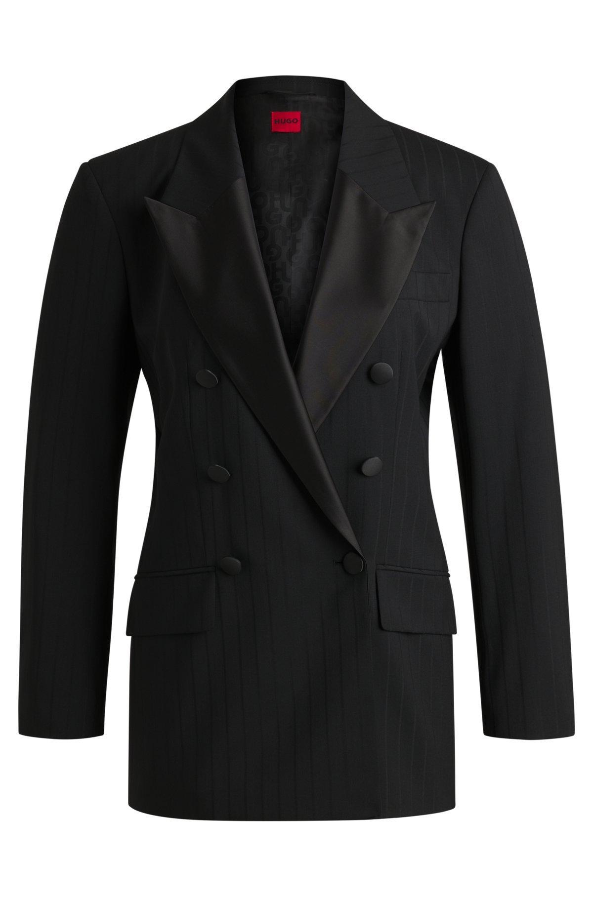 Striped oversize-fit blazer with satin trims Product Image