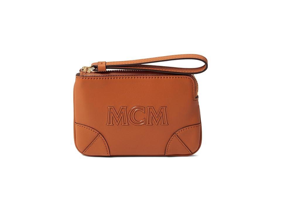 MCM Aren Leather Flat Pouch Extra Mini (Cognac) Handbags Product Image