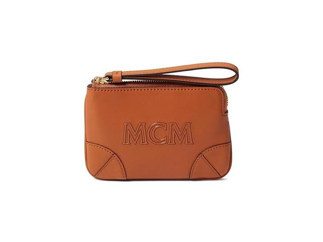 MCM Aren Leather Flat Pouch Extra Mini (Cognac) Handbags Product Image