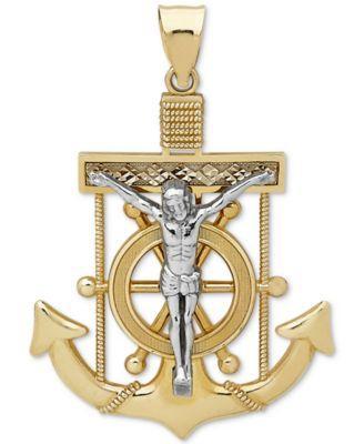 Mens Mariner Cross Pendant in 14k Gold & White Gold Product Image