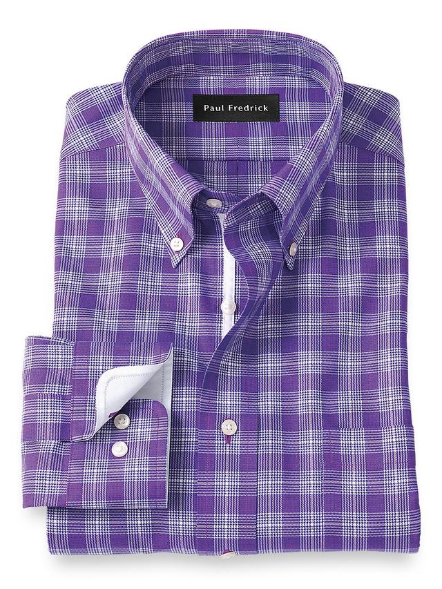 Tailored Fit Non-iron Cotton Glen Plaid Dress Shirt With Contrast Trim Product Image