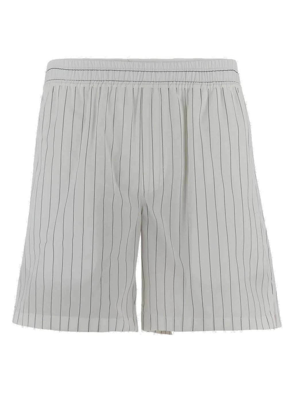 Striped Elastic Waist Poplin Bermuda Shorts In Multi Product Image