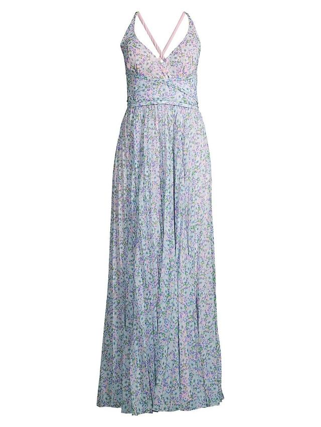 Womens Floral Pleated Chiffon Maxi Dress Product Image