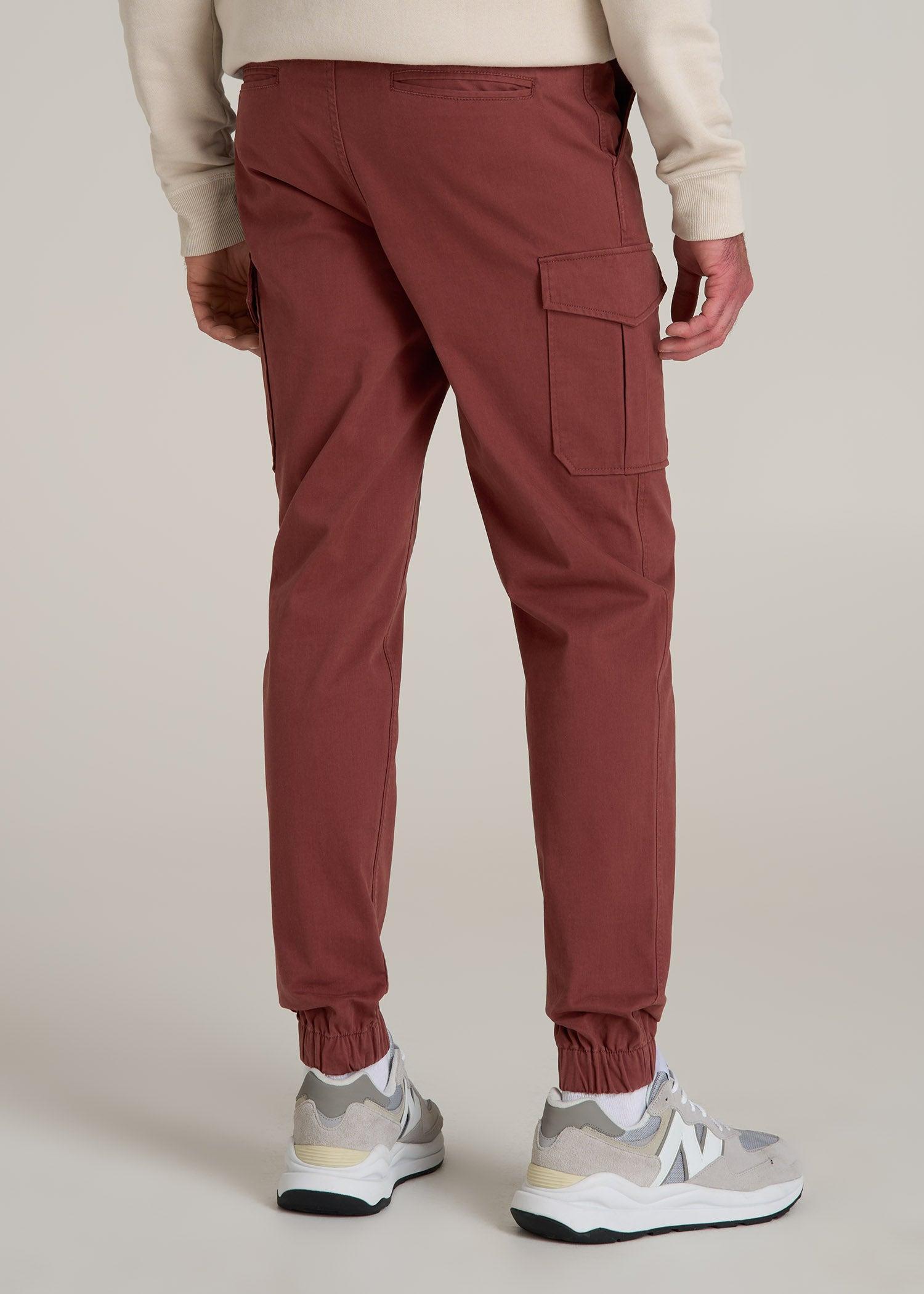 TAPERED-FIT Stretch Cotton Cargo Jogger Pants for Tall Men in Intense Rust Male Product Image