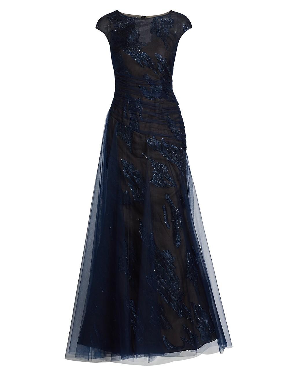 Womens Embroidered Tulle Illusion Gown Product Image