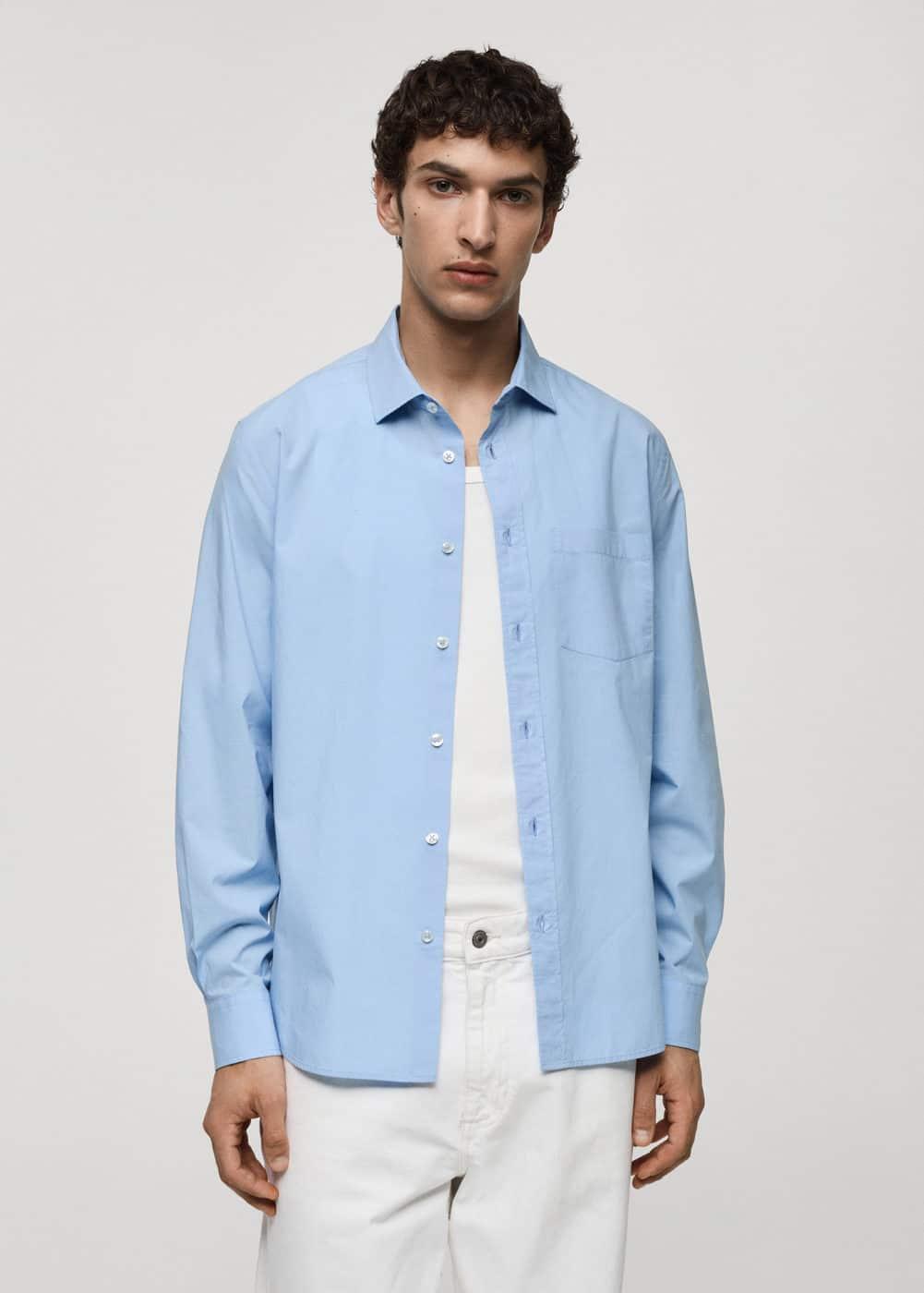 MANGO MAN - Regular fit 100% cotton shirt with pocket sky blueMen Product Image