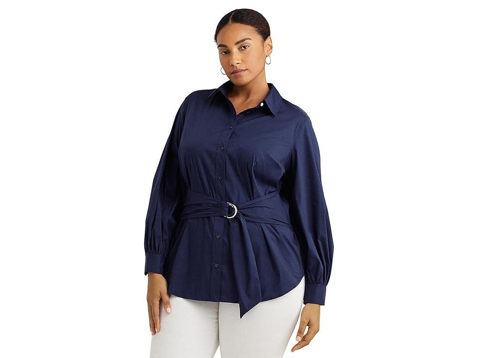 Lauren Ralph Lauren Plus Size Voluminous Long Blouson Sleeve Tie Waist Barrel Cuff Blouse Product Image