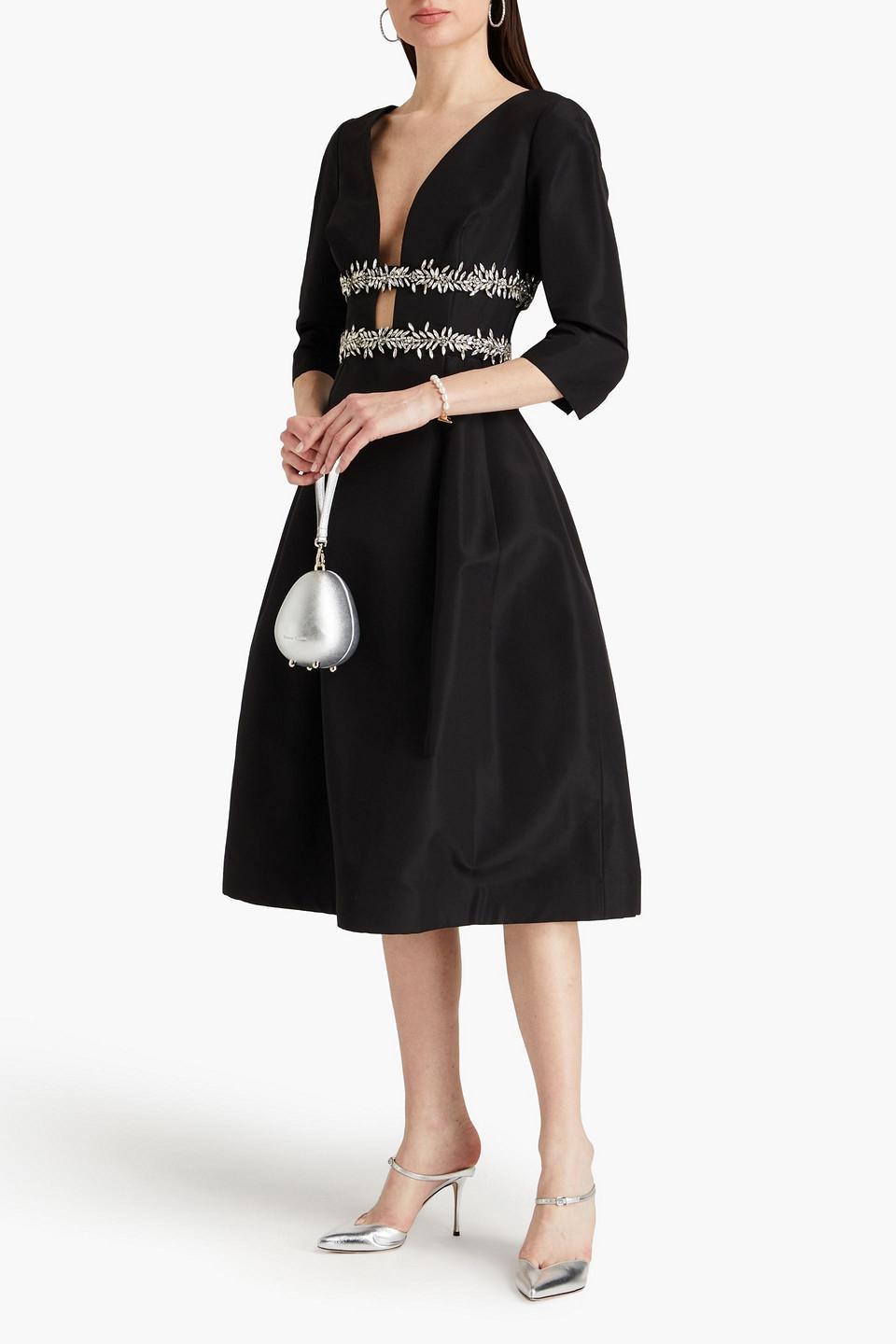 OSCAR DE LA RENTA Crystal-embellished Silk-taffeta Midi Dress In Black Product Image