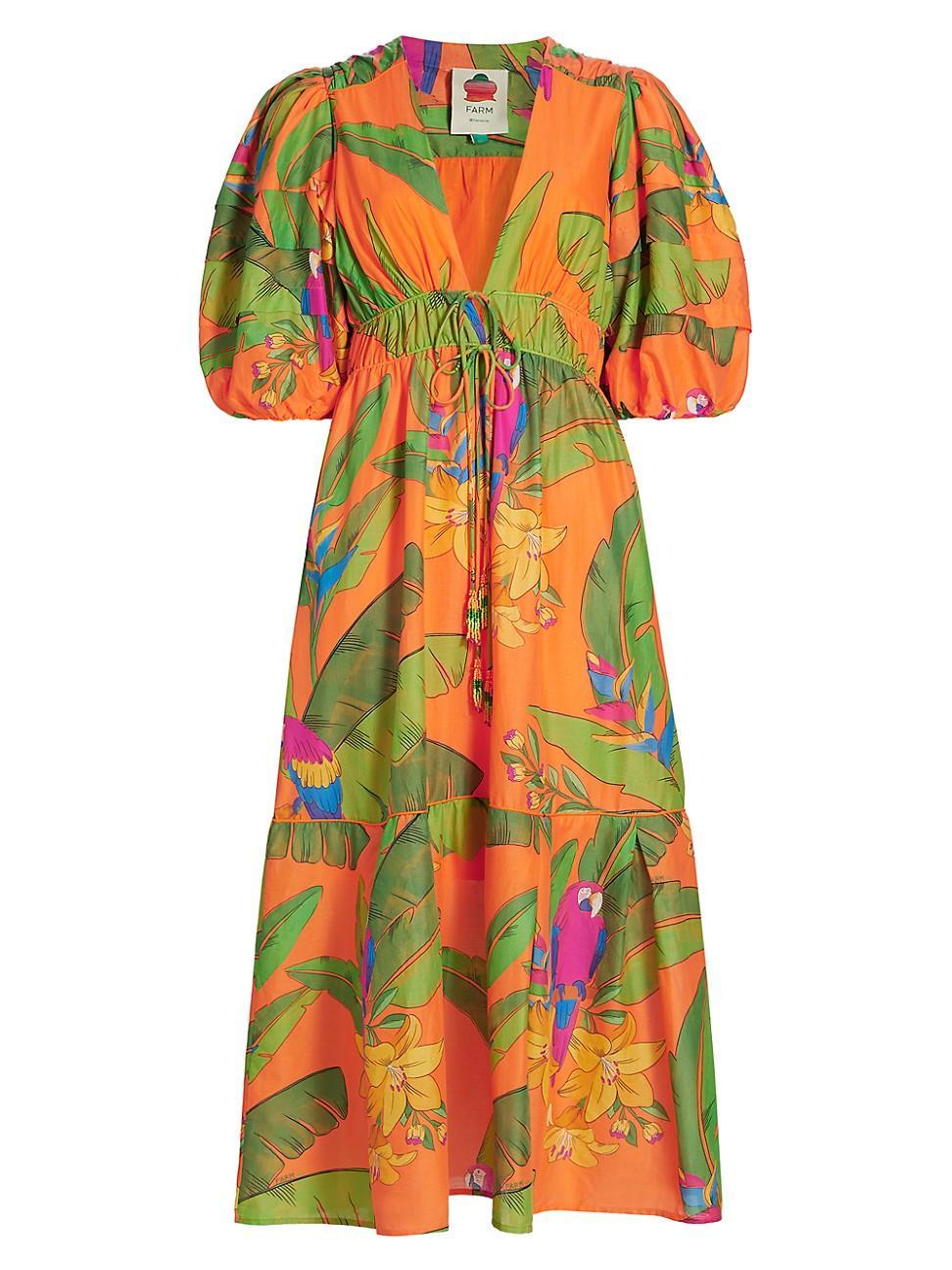 Orange Fresh Macaws Midi Dress, FRESH MACAWS ORANGE / L Product Image