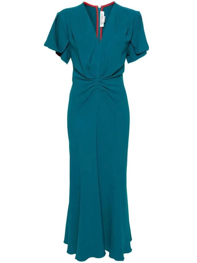 Draping-detailed Flared Midi Dress In Green Product Image