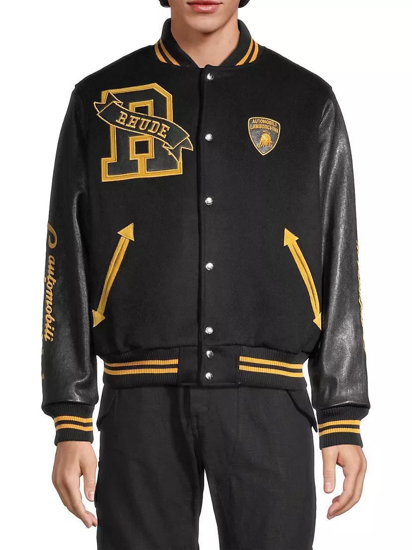 R H U D E x Lamborghini Atten Wool-Leather Varsity Bomber Jacket Product Image