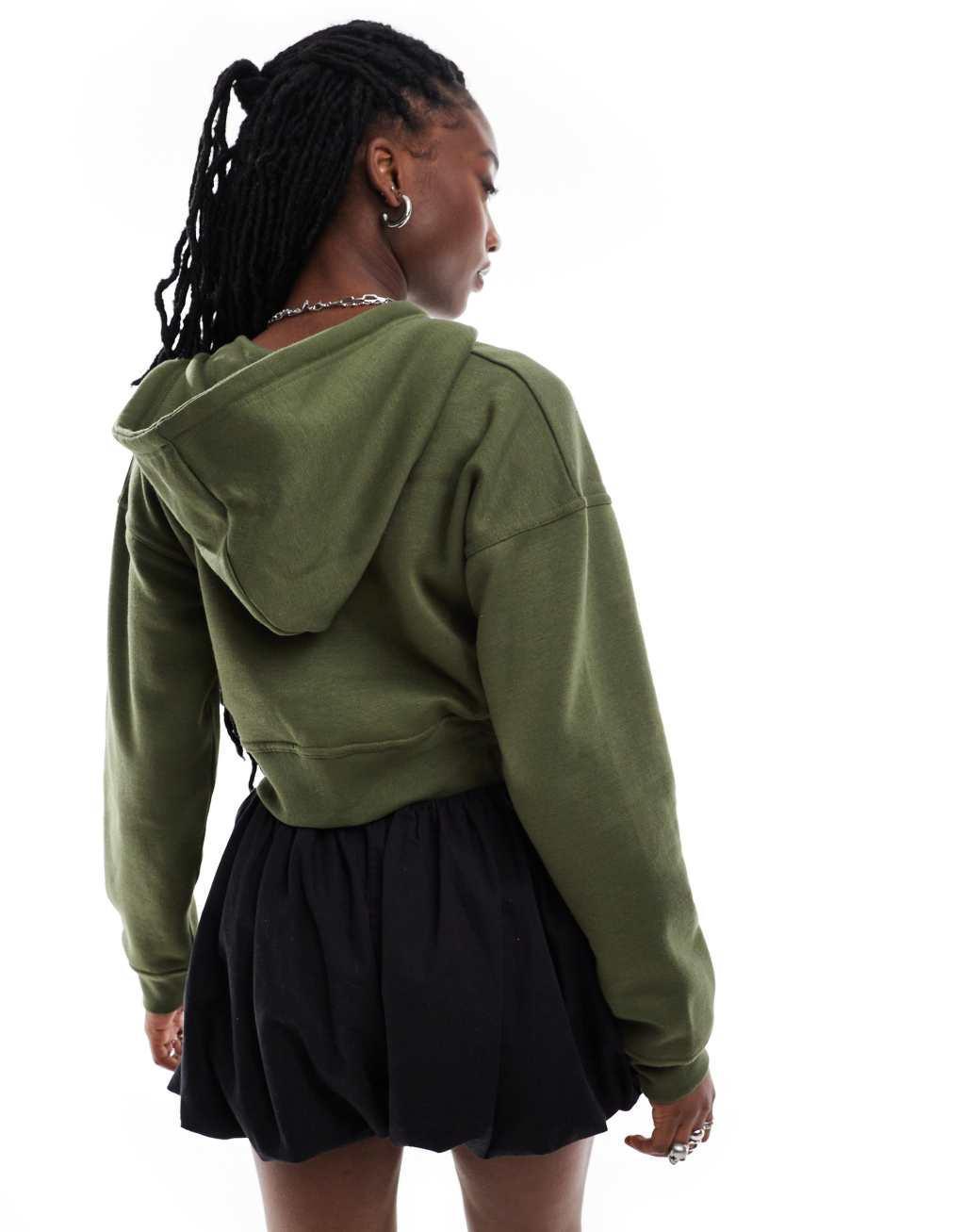 Daisy Street green cropped applique zip up hoodie  Product Image