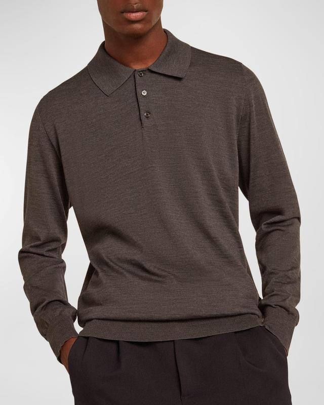 Golden Goose Logo Patch Long Sleeve Virgin Wool Sweater Polo in Grey at Nordstrom, Size X-Large Product Image