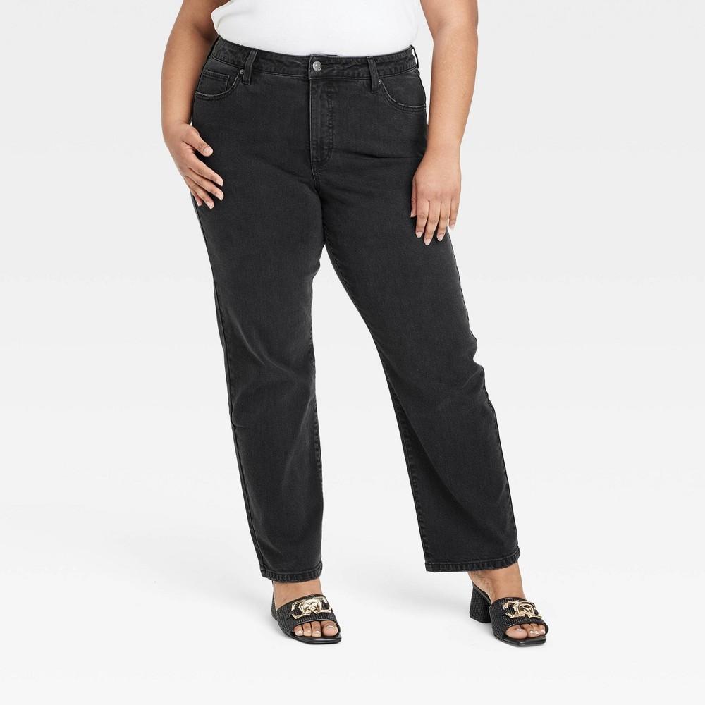 Womens High-Rise Straight Leg Jeans - Ava & Viv Black 16 Product Image