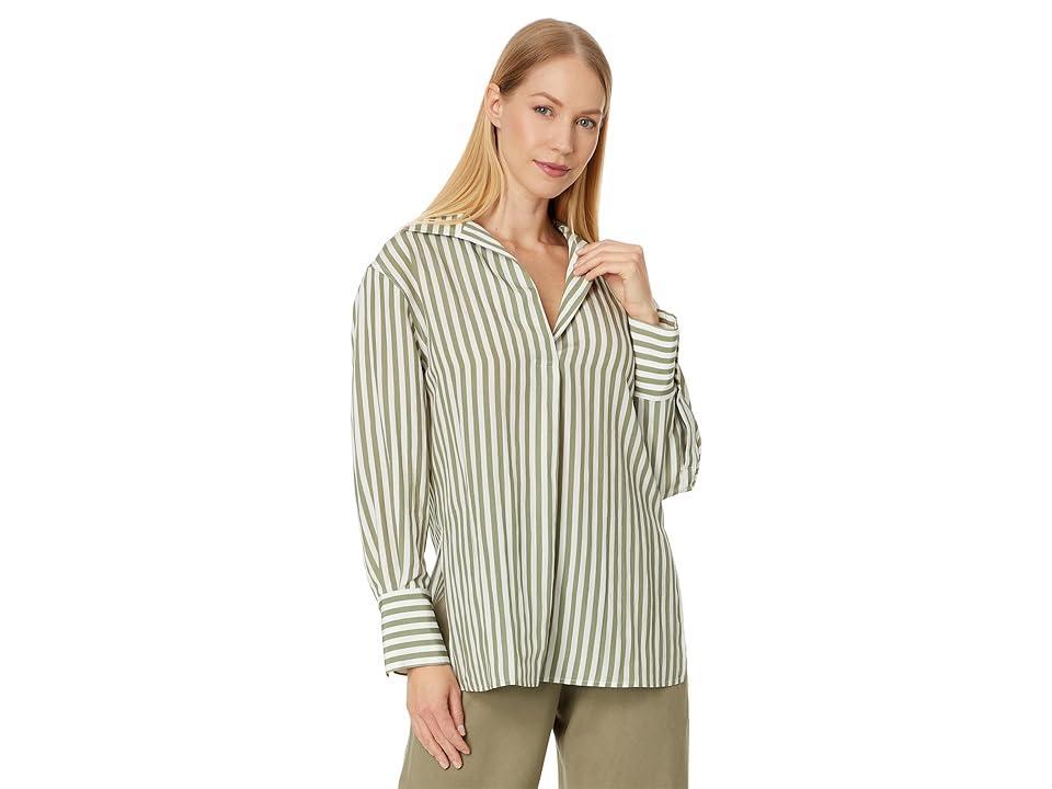 Womens Striped Shaped-Collar Long-Sleeve Top Product Image