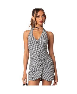 EDIKTED Narissa Gingham Halter Minidress Product Image