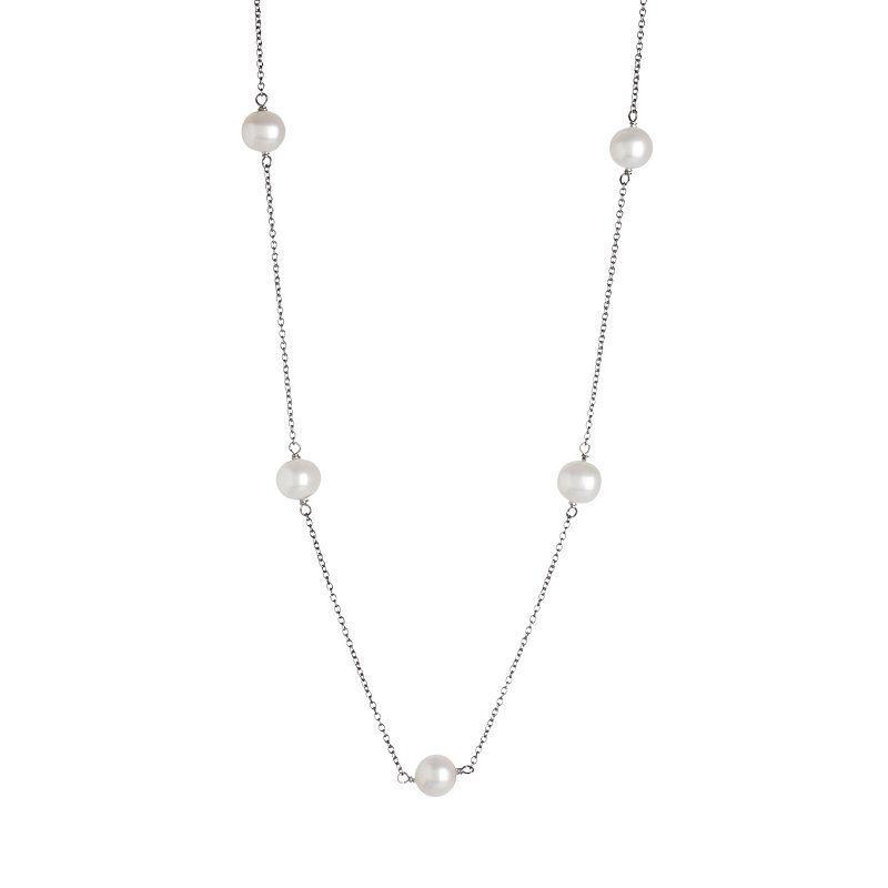 Sterling Silver Freshwater Cultured Pearl Station Necklace, Womens White Product Image