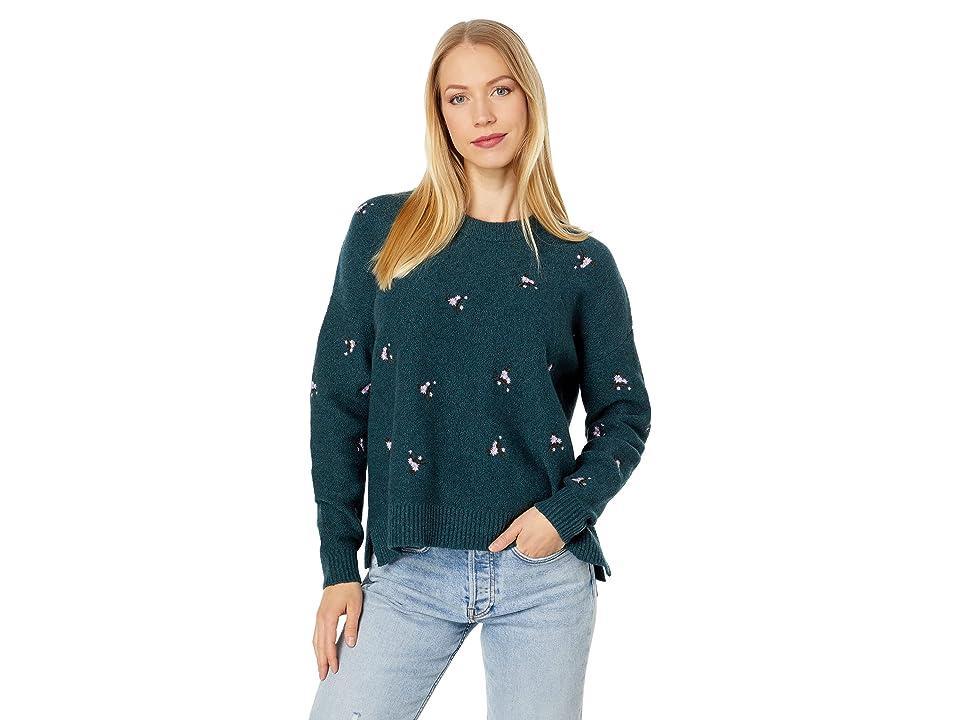 Madewell Embroidered Cross-Stitch Floral Pullover Sweater (Heather Spruce) Women's Clothing Product Image