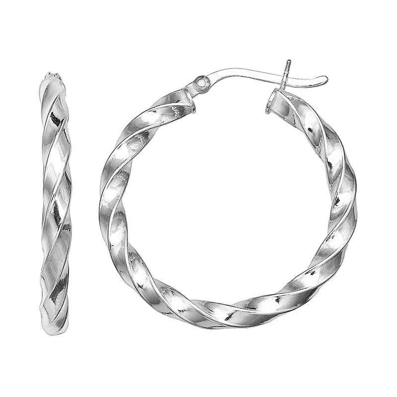 PRIMROSE Sterling Silver Twist Hoop Earrings, Womens, Grey Product Image