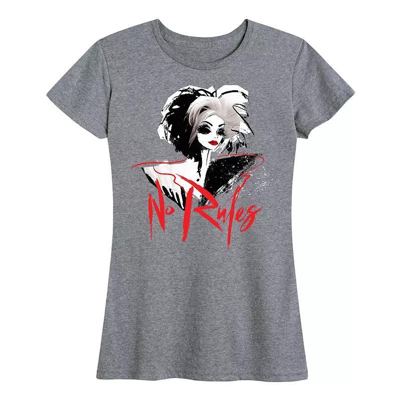 Disneys Cruella Womens No Rules Graphic Tee Grey Gray Product Image