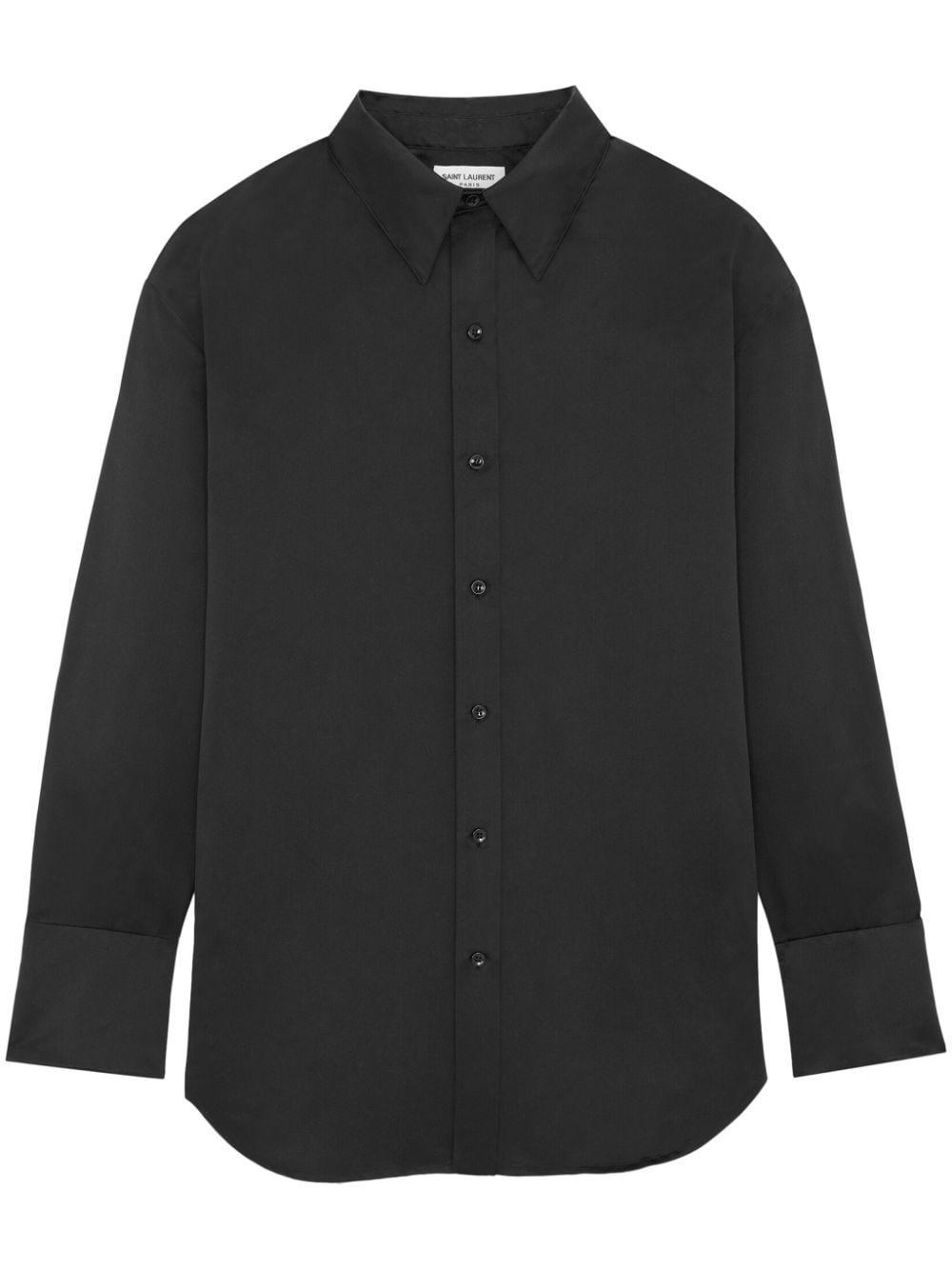 Long-sleeved Silk-linen Shirt In Black Product Image