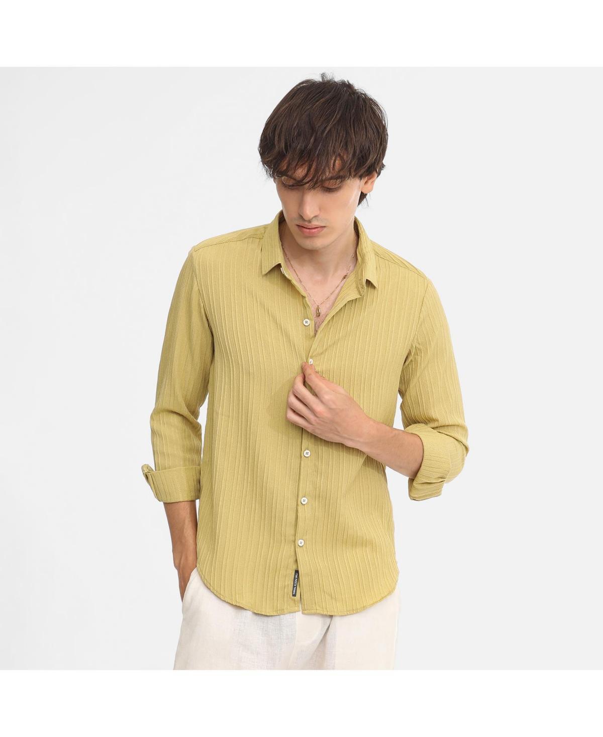 Campus Sutra Mens Naples Yellow Self-Design Striped Shirt Product Image