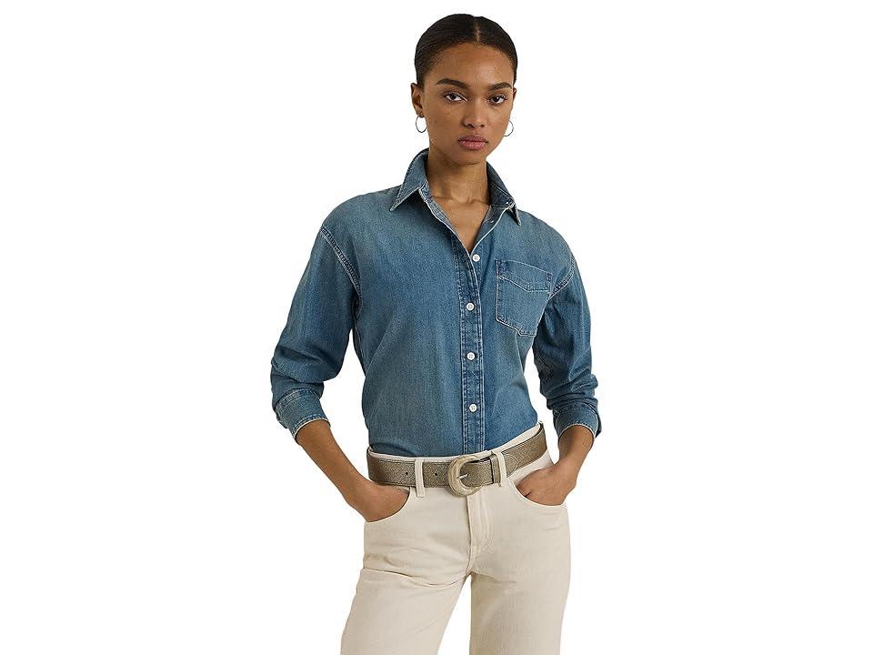 Lauren Ralph Lauren Petite Relaxed Fit Denim Shirt (Autumn Wash) Women's Clothing Product Image