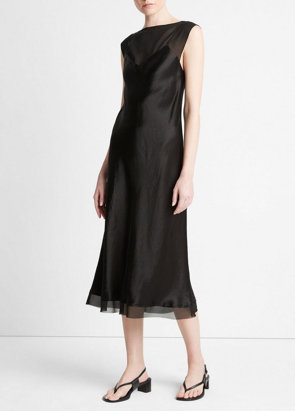 Chiffon-Layered Satin Slip Dress Product Image