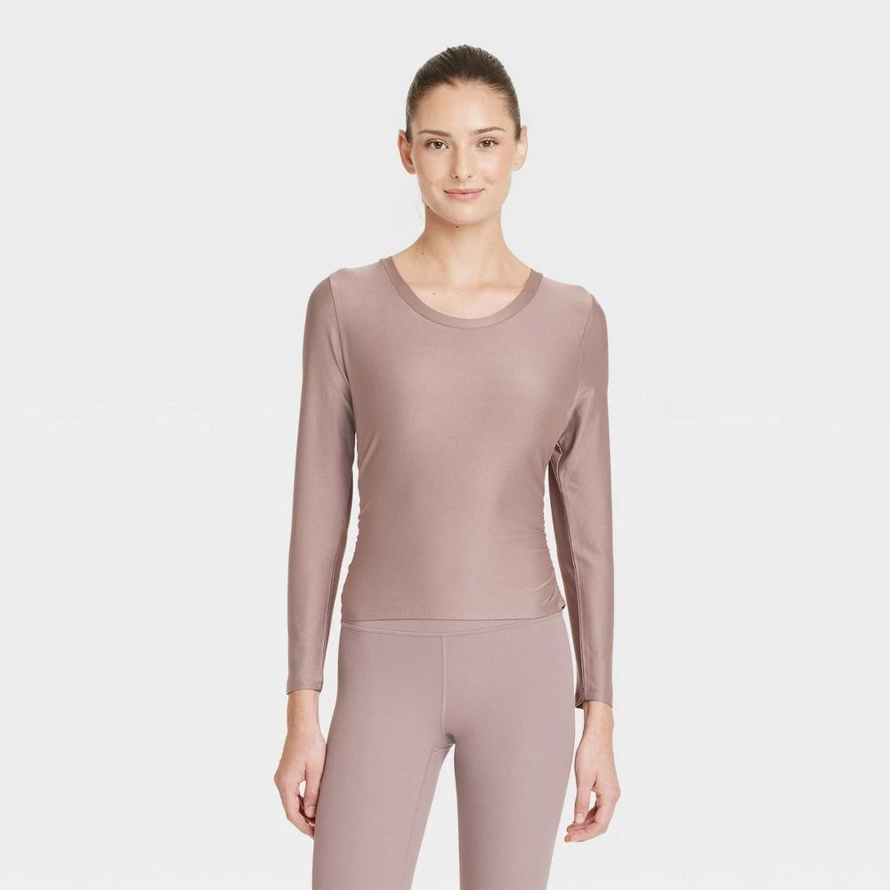 Womens Ribbed Side-Cinch Long Sleeve Top - All In Motion Light Brown L Product Image