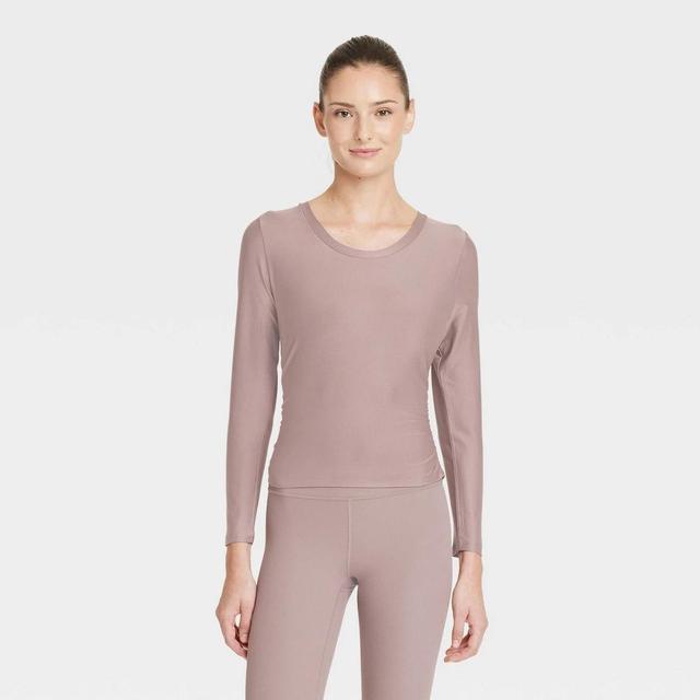 Womens Ribbed Side-Cinch Long Sleeve Top - All In Motion Light Brown L Product Image