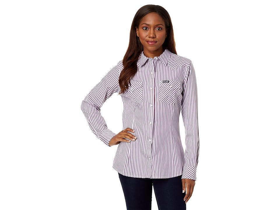 Wrangler Retro Long Sleeve Snap Stripe Red) Women's Clothing Product Image