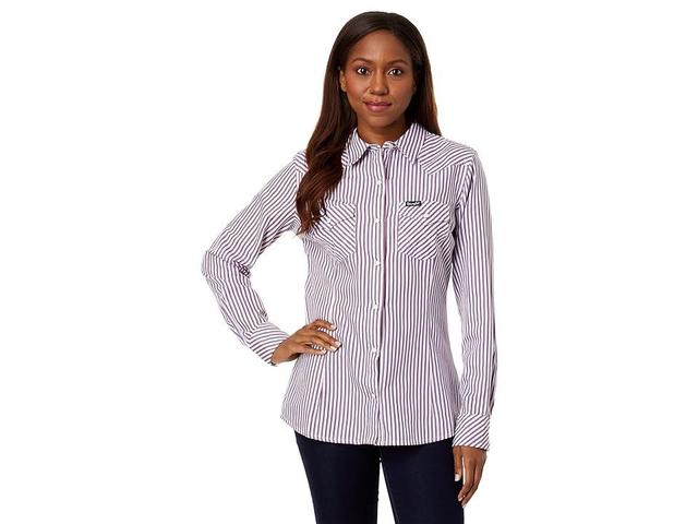 Wrangler Retro Long Sleeve Snap Stripe Red) Women's Clothing Product Image