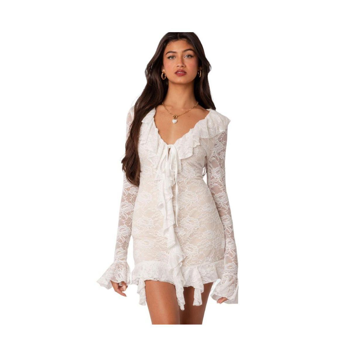 EDIKTED Josephine Ruffle Long Sleeve Lace Dress Product Image